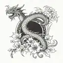 A tattoo featuring a dragon and sakura flowers intertwined in a mystical and elegant design tattoo design idea