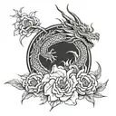 A tattoo featuring a dragon and sakura flowers intertwined in a mystical and elegant design tattoo design idea