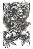 jester with a frog face dancing with a crow tattoo design idea