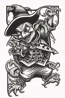 jester with a frog face dancing with a crow tattoo design idea