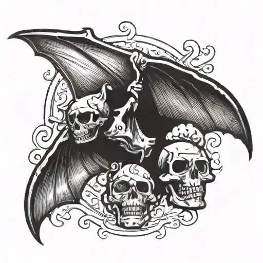 american traditional flying bat carrying a molotov cocktail with a skull  tattoo design idea