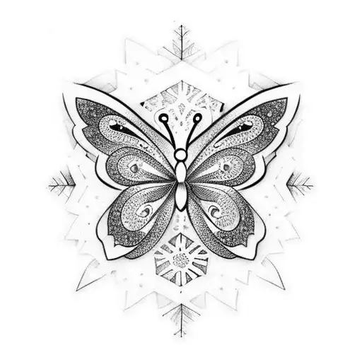 Butterfly with snowflake tattoo design idea