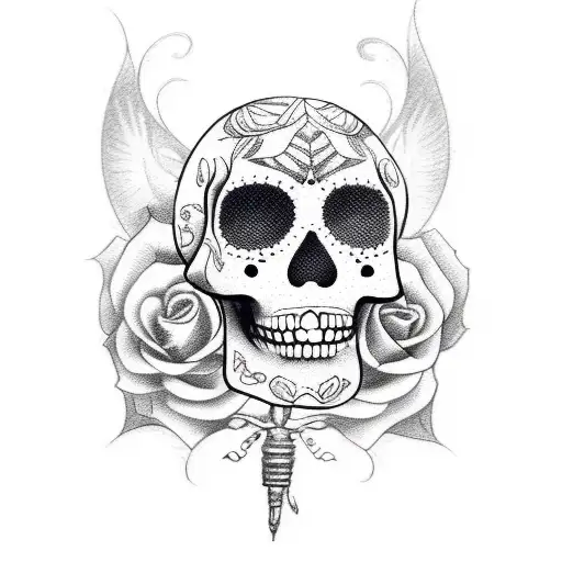 A sketch-style tattoo of a sugar skull nurse  tattoo design idea