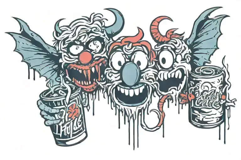 devil elmo cocaine sniffing coke with Lucifer going in straw  tattoo design idea