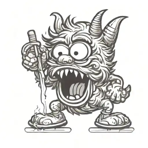 A devil Elmo snorting cocaine with Lucifer through a straw tattoo design idea