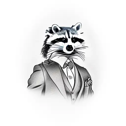 royal raccoon in a suit with a bottle of whiskey tattoo design idea