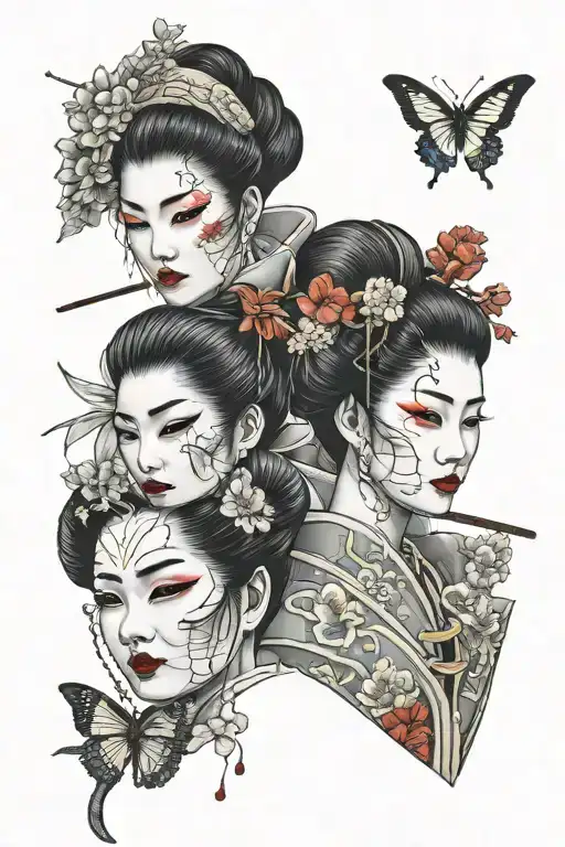 Geisha only masks tattoo design idea