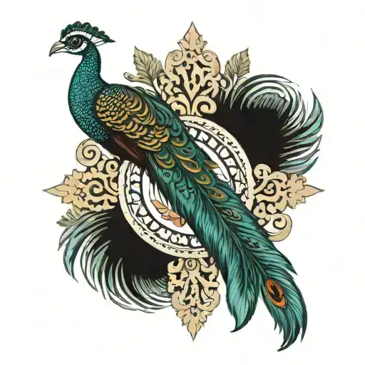 Incorporate a peacock feather into a portuguese cross tattoo design idea