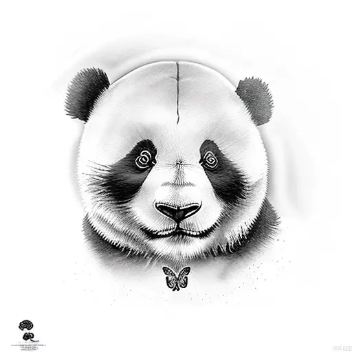panda with a butterfly on its nose tattoo design idea