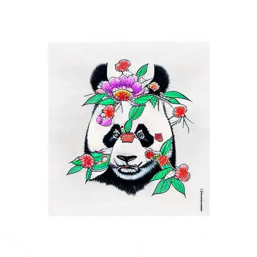 panda with a butterfly on its nose tattoo design idea