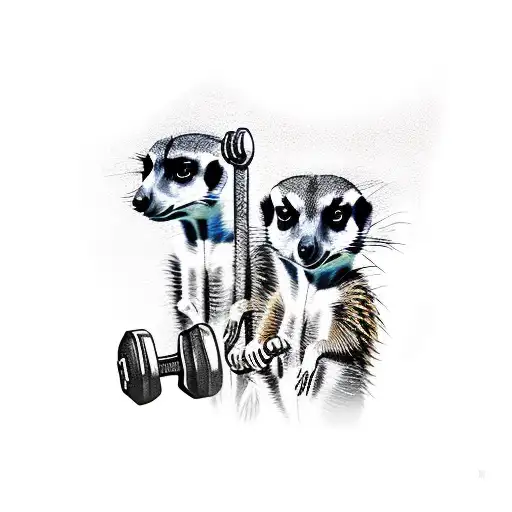 A meerkat working out with dumbbells tattoo design idea