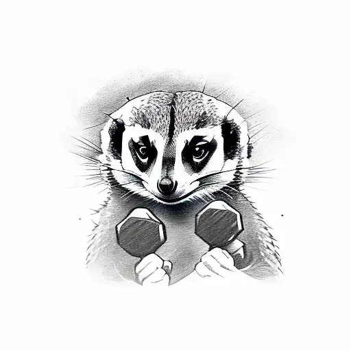 A meerkat working out with dumbbells tattoo design idea