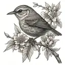 Wren perched on a flowering branch tattoo design idea