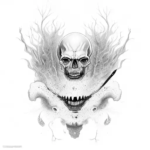 Premium Photo | Scary tattoo design with scull and laves patterns