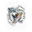 horse eating a wolf eating a salmon tattoo design idea