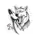 horse eating a wolf eating a salmon tattoo design idea