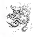 kraken, Poseidon, ocean, lightning  tattoo design idea