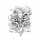 kraken, Poseidon, ocean, lightning  tattoo design idea