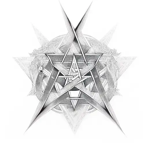 pentagram with the word "don't waste my fucking time" in it an the devil holding it tattoo design idea