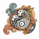 cute, ying yang, two ghosts tattoo design idea