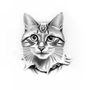 A vintage car cruising through an Irish countryside with a cat as the driver tattoo design idea