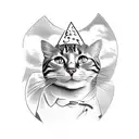 A vintage car cruising through an Irish countryside with a cat as the driver tattoo design idea