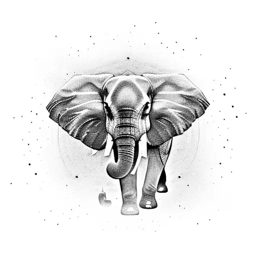 marigold mirror effect , elephant, stars, clouds, butterflies  tattoo design idea