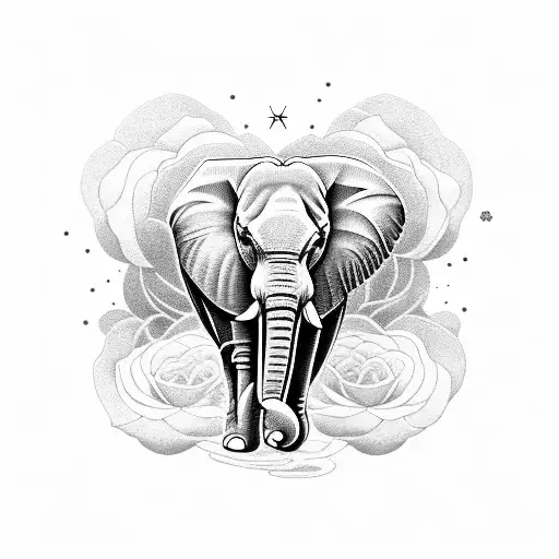 flowers, elephant, stars, clouds, butterflies  tattoo design idea
