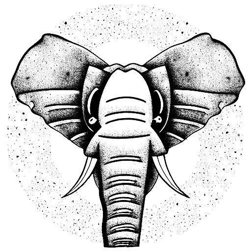 marigold mirror effect , elephant, stars, clouds, butterflies  tattoo design idea