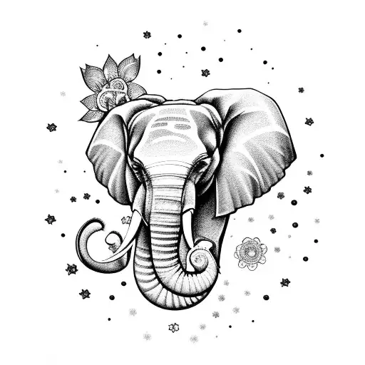 flowers, elephant, stars, clouds, butterflies  tattoo design idea