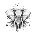 marigold mirror effect , elephant, stars, clouds, butterflies  tattoo design idea