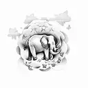 flowers, elephant, stars, clouds, butterflies  tattoo design idea