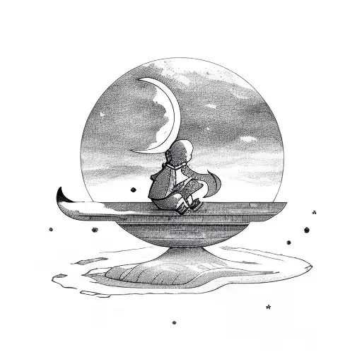 Boy sitting in crescent moon  tattoo design idea