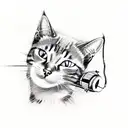 A sketch-style tattoo of a cat DJ scratching vinyl records, with musical waves emanating from the turntable tattoo design idea