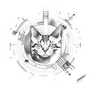 A sketch-style tattoo of a cat DJ scratching vinyl records, with musical waves emanating from the turntable tattoo design idea