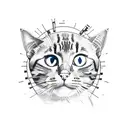 A sketch-style tattoo of a cat DJ scratching vinyl records, with musical waves emanating from the turntable tattoo design idea