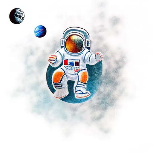 an hyperrealistic astronaut floating with a broken tether tattoo design idea