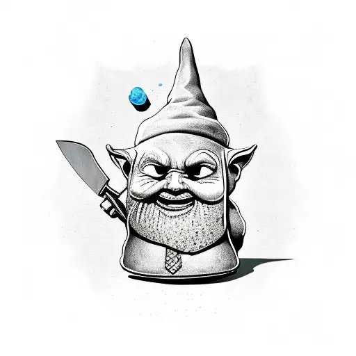 psychopathic garden gnome holding a knife and gun tattoo design idea