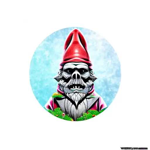 psychopathic garden gnome holding knife and gun tattoo design idea