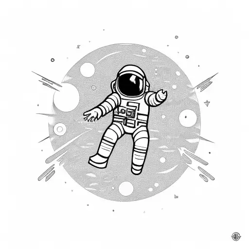 an astronaut with arms and legs splayed who has just whose tether has just broken and is floating in space tattoo design idea