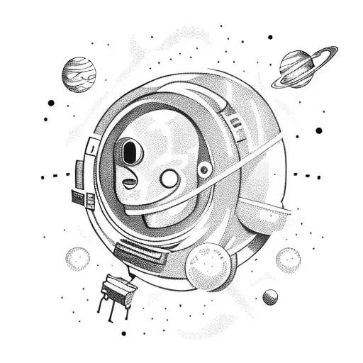 an astronaut with arms and legs splayed  that has just been cut from the spaceship floating alone in space tattoo design idea