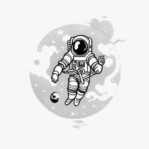 an astronaut with arms and legs splayed who has just whose tether has just broken and is floating in space tattoo design idea