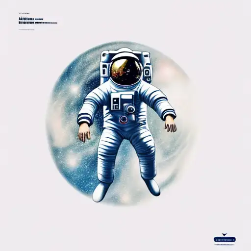 a detailed astronaut floating against a white background, arms and legs splayed with tether has just broken tattoo design idea