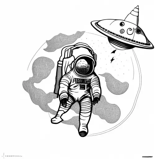 an astronaut with arms and legs splayed who has just whose tether has just broken and is floating in space tattoo design idea