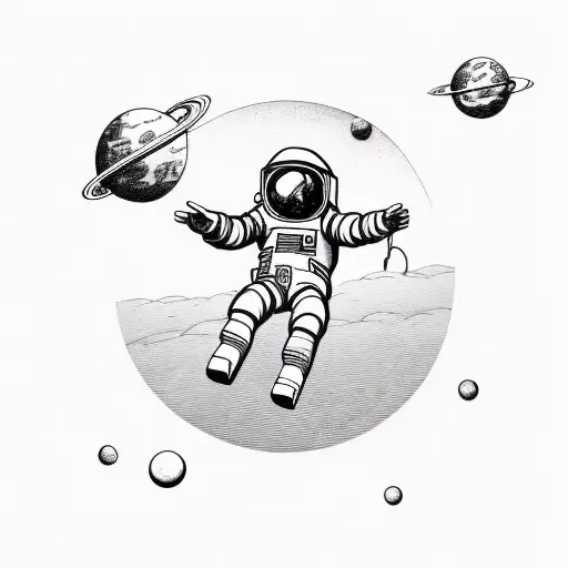 an astronaut with arms and legs splayed whose tether has just broken, floating against a white background tattoo design idea