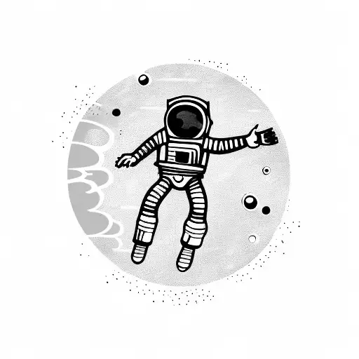 an astronaut with arms and legs splayed who has just whose tether has just broken and is floating in space tattoo design idea
