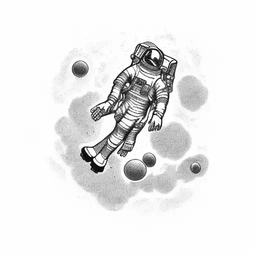 an astronaut with arms and legs splayed who has just whose tether has just broken and is floating in space tattoo design idea