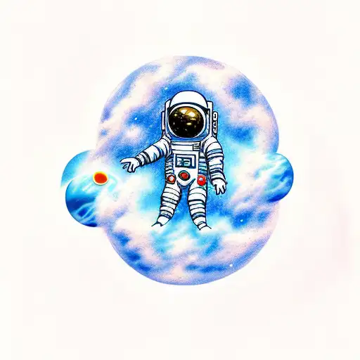 an astronaut with arms and legs splayed who has just whose tether has just broken and is floating in space tattoo design idea
