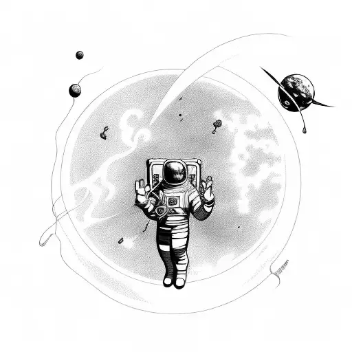 an astronaut with arms and legs splayed who has just whose tether has just broken and is floating in space tattoo design idea