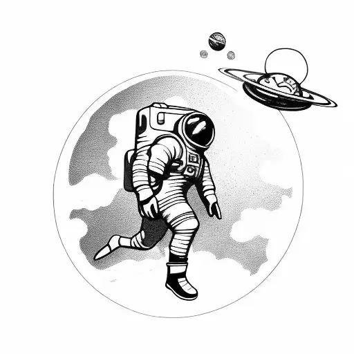 an astronaut with arms and legs splayed who has just whose tether has just broken and is floating in space tattoo design idea